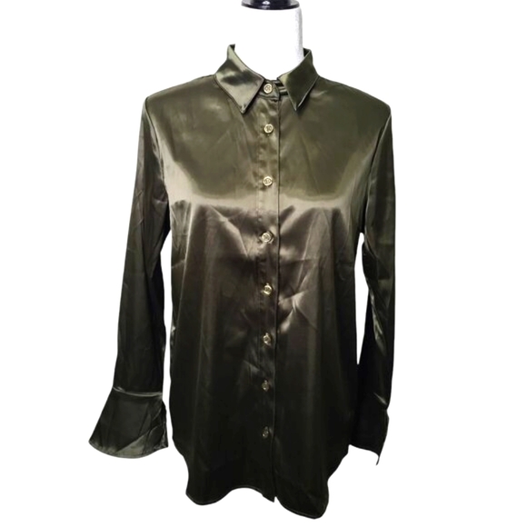 Remi x Resolve Women's Serena Button Up Blouse Size XS Dark Green - Picture 3 of 12